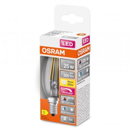 OSRAM E14 Kerzen LED Lampe SUPERSTAR+ CLASSIC klar dimmbar 2,2W wie 25W warmweißes Licht & hohe Farbwiedergabe